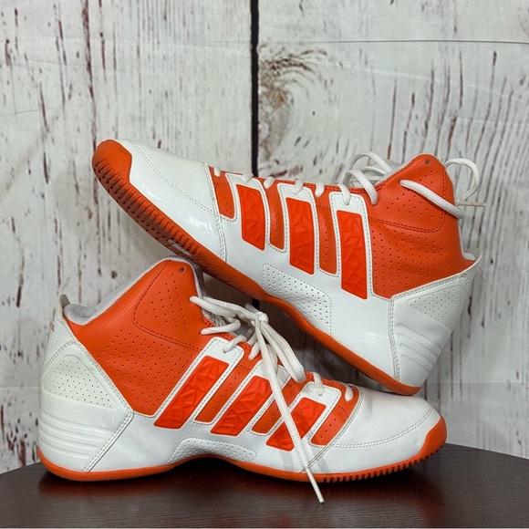 Adidas Orange and White Men’s Basketball Hi-top Sneakers with Breathable Mesh 10 - Picture 8 of 16